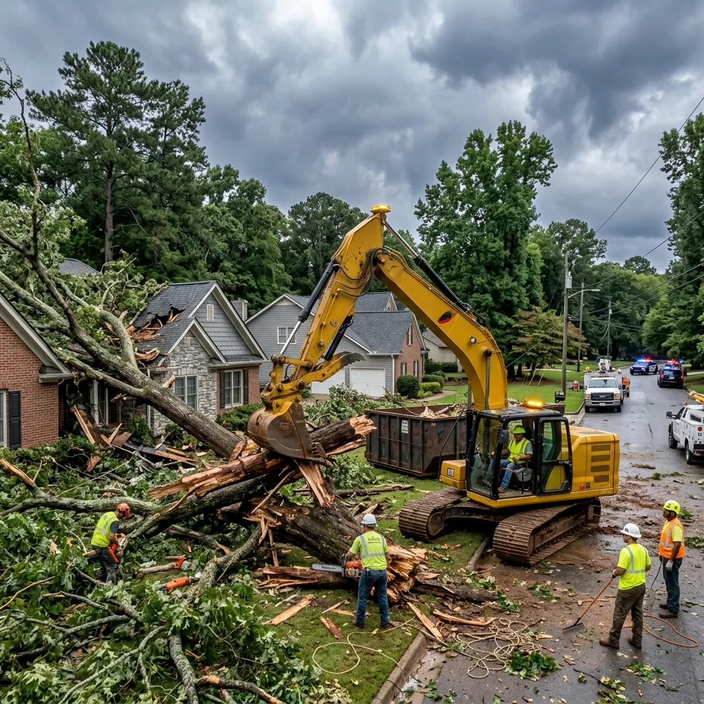 Crew responding to an emergency fallen tree on a residential property